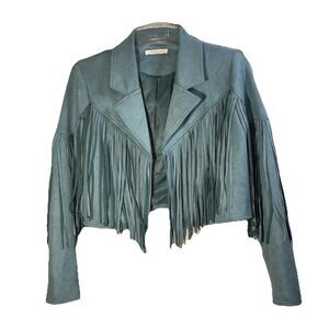 Wisteria Lane Fringe faux Suede Teal Jacket Size S Short length